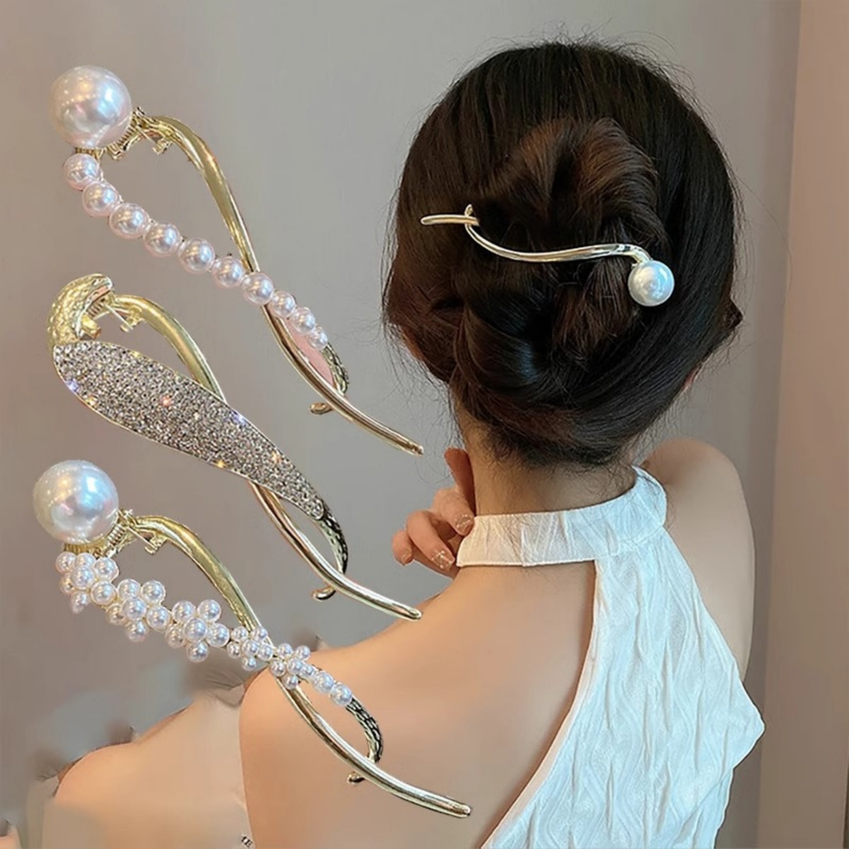 Korean Daily Lifestyle - Elegant Glitter Pearl Hair Clip For