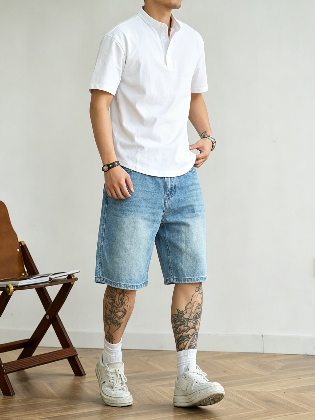 Korean Daily Lifestyle - Loose cut blue non stretch denim
