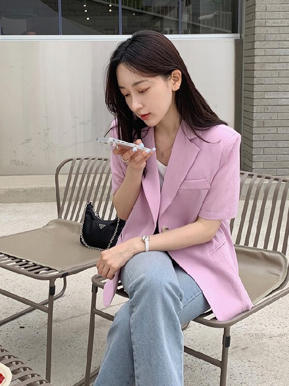 Women's Short Sleeve Suit Jack - Korean Daily Lifestyle 评论和价格