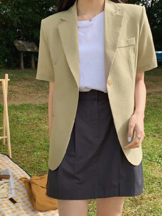 Women's Short Sleeve Suit Jack - Korean Daily Lifestyle 评论和价格