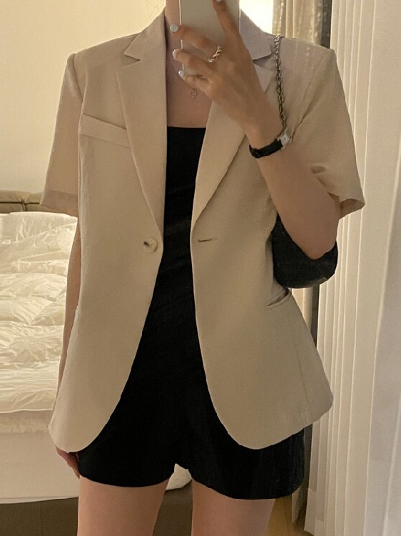 Women's Short Sleeve Suit Jack - Korean Daily Lifestyle 评论和价格