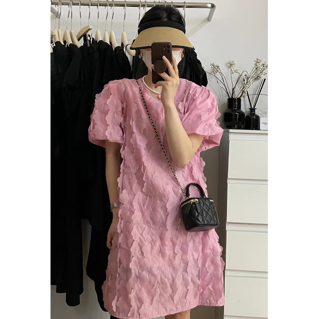 Floral Bubble Sleeve Dress Kor - Korean Daily Lifestyle 评论和价格