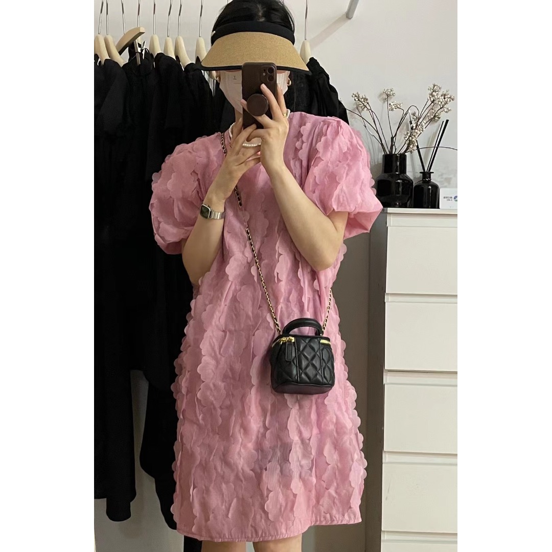 Floral Bubble Sleeve Dress Kor - Korean Daily Lifestyle 评论和价格