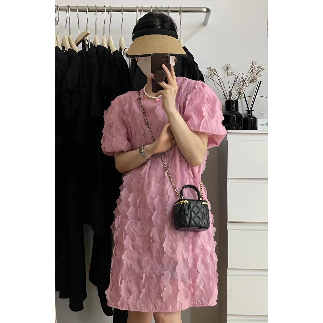 Floral Bubble Sleeve Dress Kor - Korean Daily Lifestyle 评论和价格
