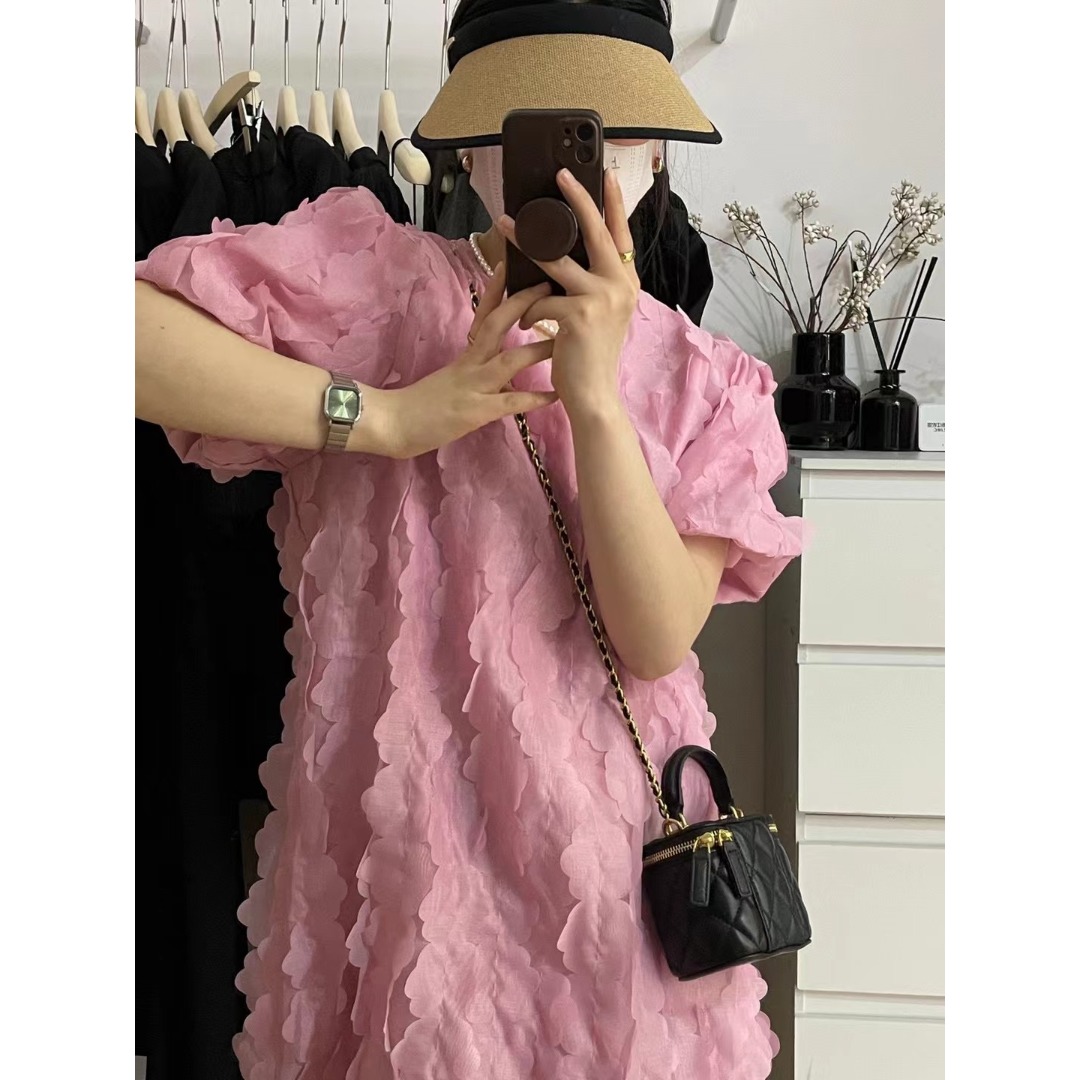 Floral Bubble Sleeve Dress Kor - Korean Daily Lifestyle 评论和价格